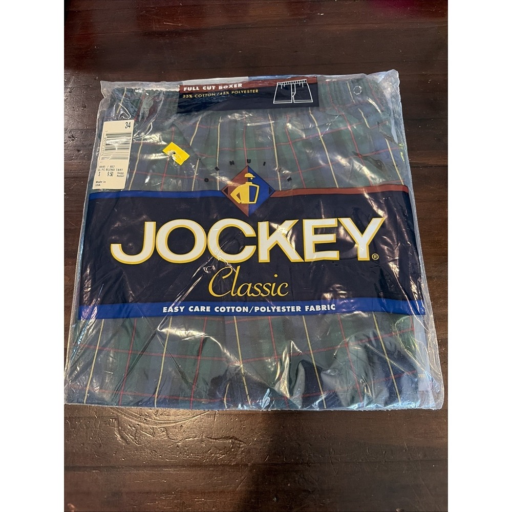Vintage 1998 Jockey Classic Men's 34 Full Cut Boxer 1-Pack Plaid Multicolor NOS